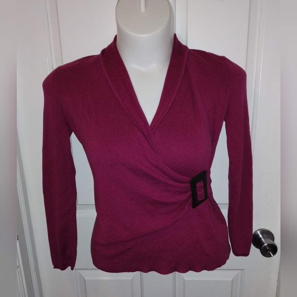 Nic & Zoe Burgundy Overlay Wrap Light Sweater Sz L